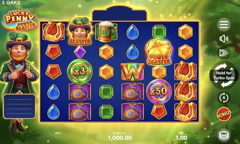 Lucky Penny Power Scatter - simbol Power Scatter z zlatnikom in osvetlitvijo